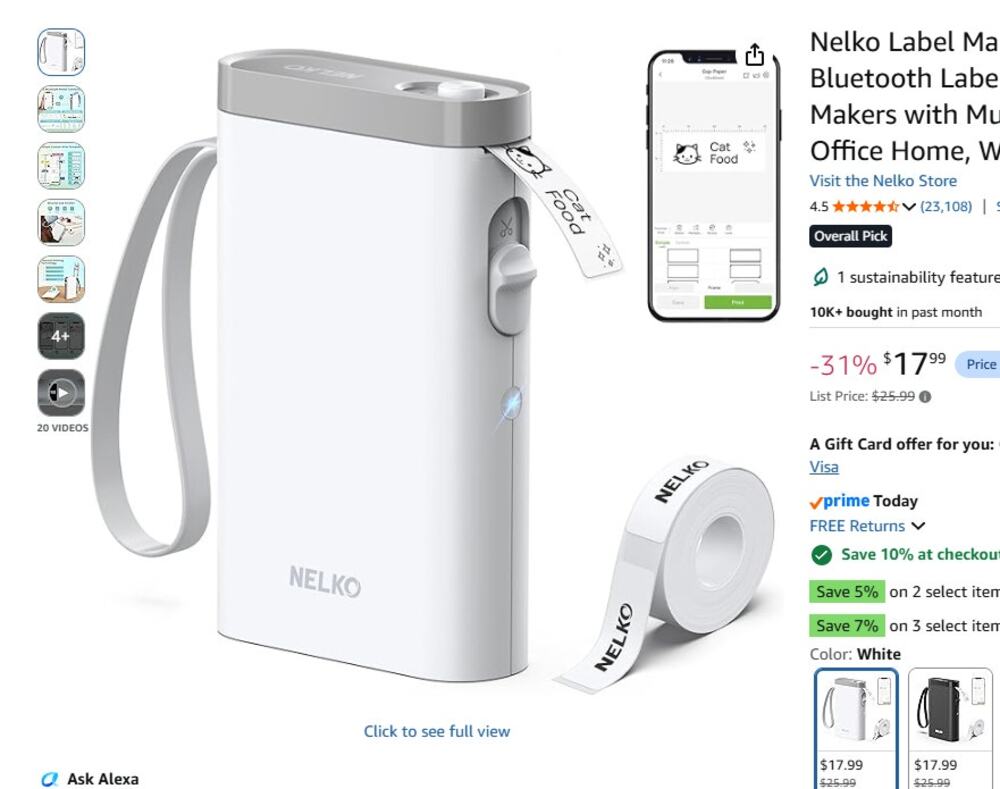 Nelko Label Maker Machine With Tape P21 Bluetooth Label Printer Wireless Mini